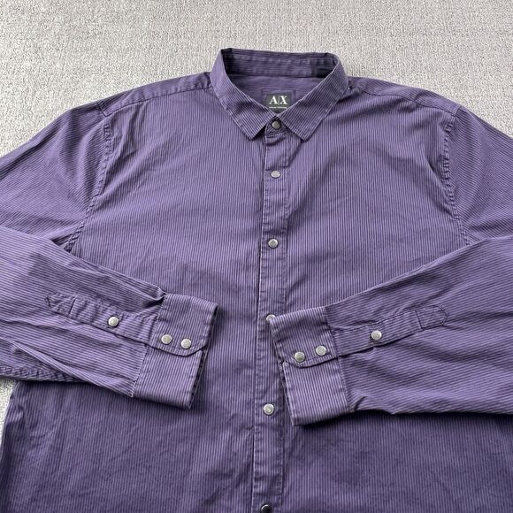 Armani Exchange Shirt Adult 2XL XXL Purple Slim Fit Button Up Long Sleeve Casual - Picture 3 of 14
